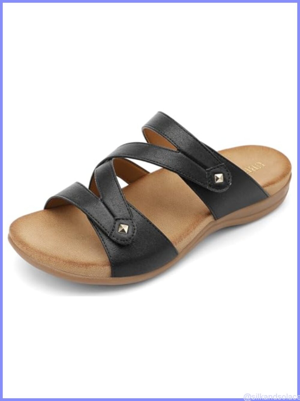 Women's Arch Support Slide Sandals Adjustable Double Strap Slip On